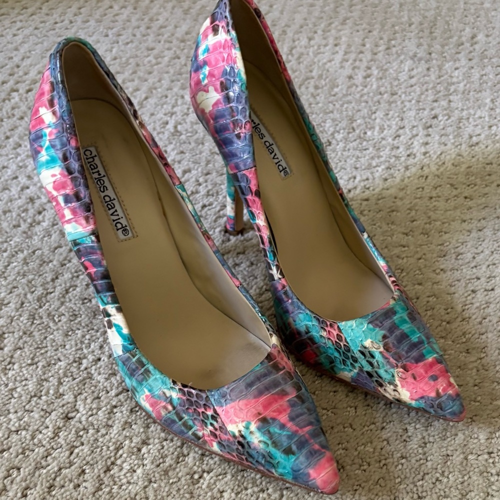 Charles David Colorful Snakeskin Heels
